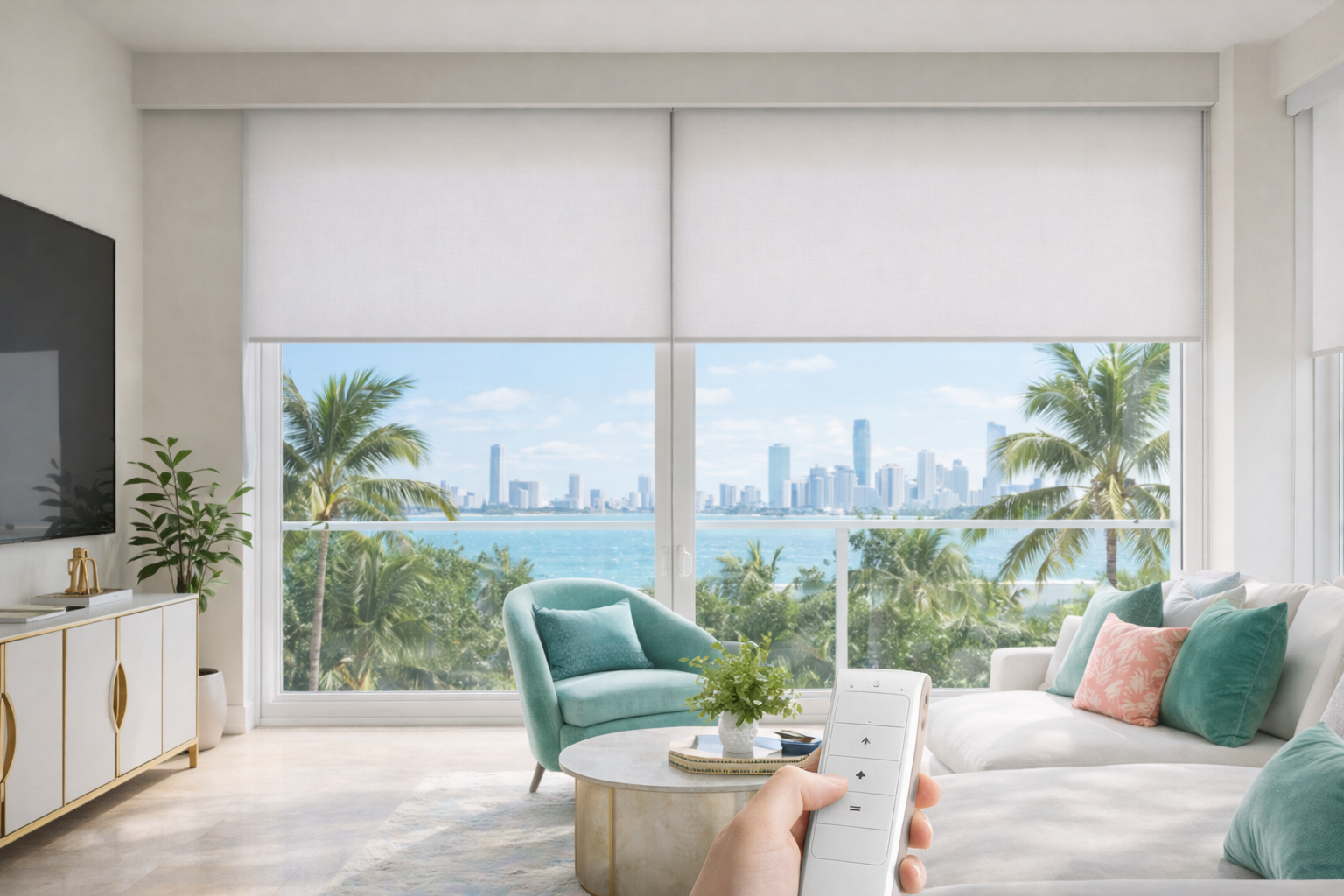 motorized window treatments motorized roller shades remote control modern south florida condo with ocean view and natural light