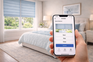 Motorized shades smartphone control smart home window treatments Miami South Florida