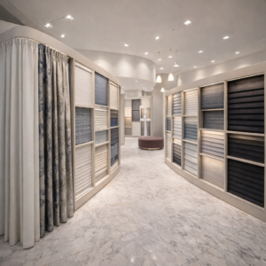 Roman shades flat fold style close up custom window treatments Palmetto Bay Pinecrest Miami