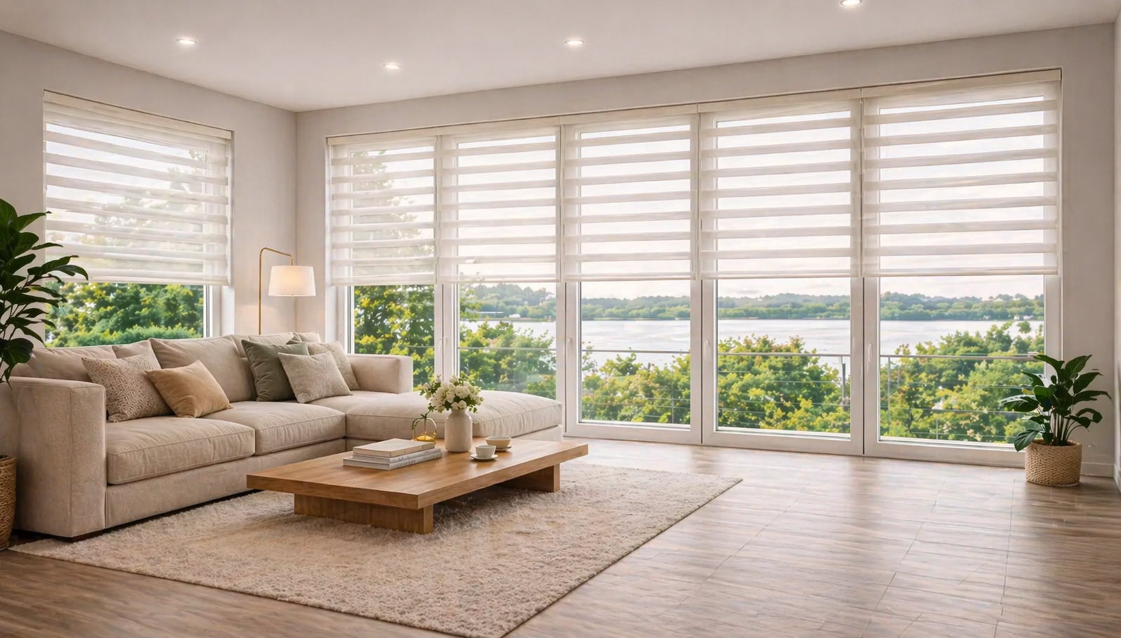 Custom zebra shades Kendall Miami luxury home lake view window treatments Felicia Interiors