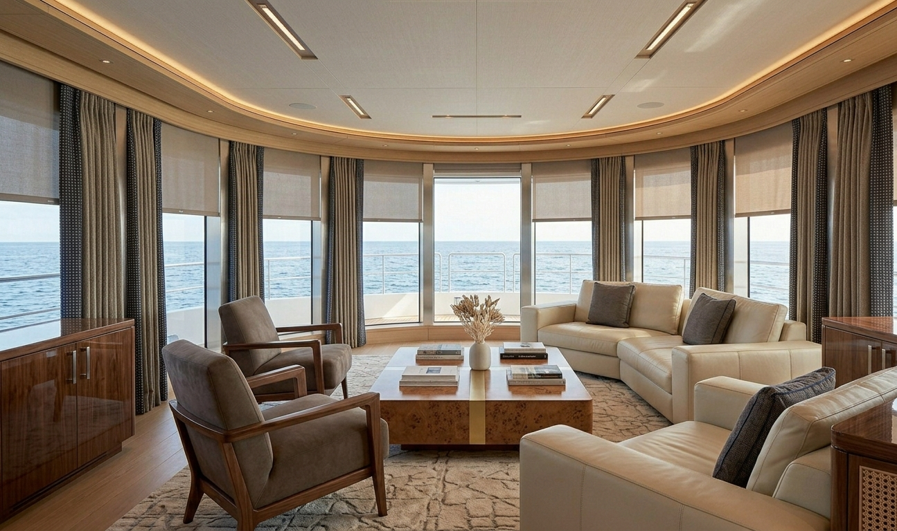 Custom yacht window treatments luxury boat South Florida Felicia Interiors Miami
